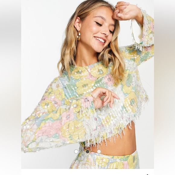 Pastel Floral Sequin Midi Skirt, Fringe size 4 Rare ASOS EDITION Sequin Co-ord - Picture 2 of 10